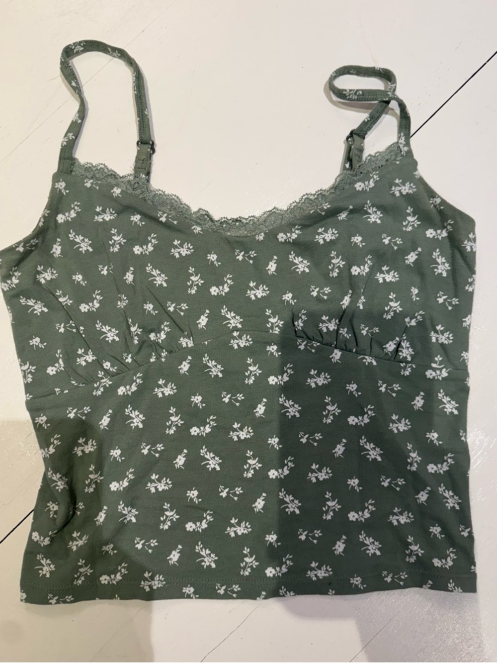 Hollister Olive Green Floral Lace-Trim Cami